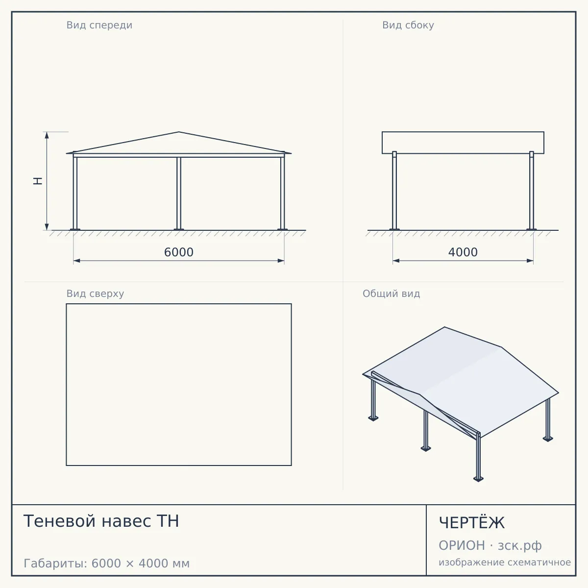 Теневой навес ТН — чертёж